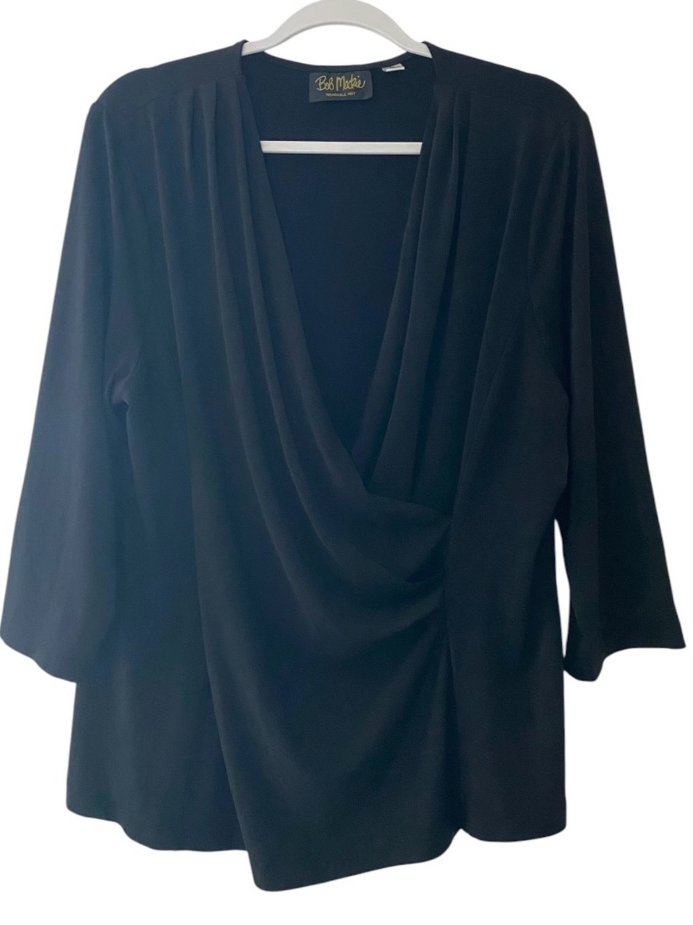 Bob Mackie Black Draped Crossover V-Neck Tunic